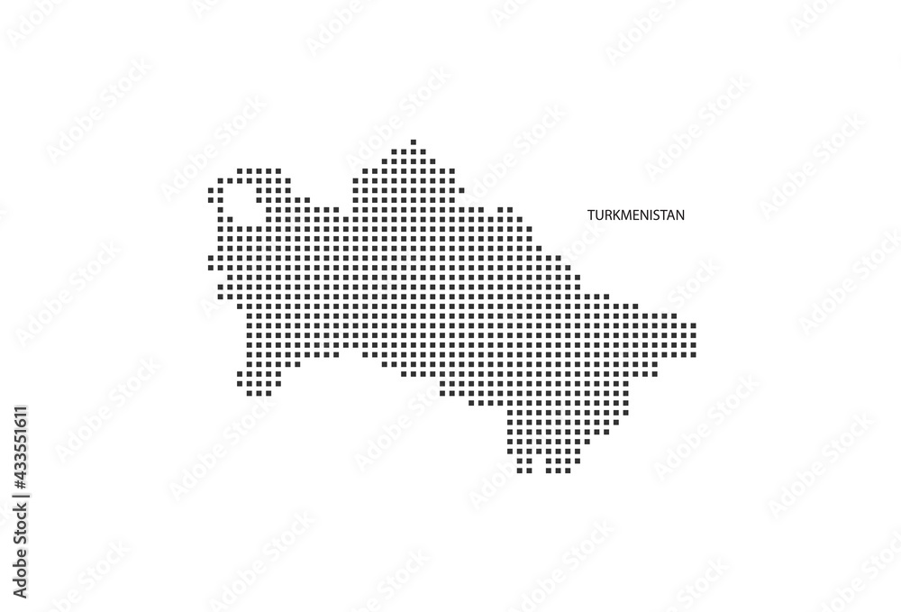 Vector square pixel dotted map of Turkmenistan isolated on white background.