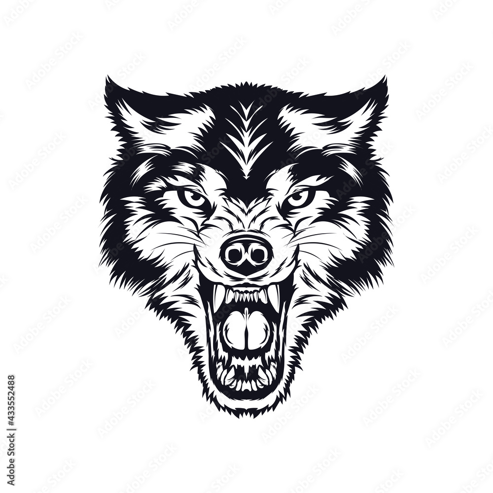 Angry Wolf vector illustration in hand drawn style, perfect for tshirt design and tattoo design Angry Wolf vector illustration in hand drawn style, perfect for tshirt design and tattoo design