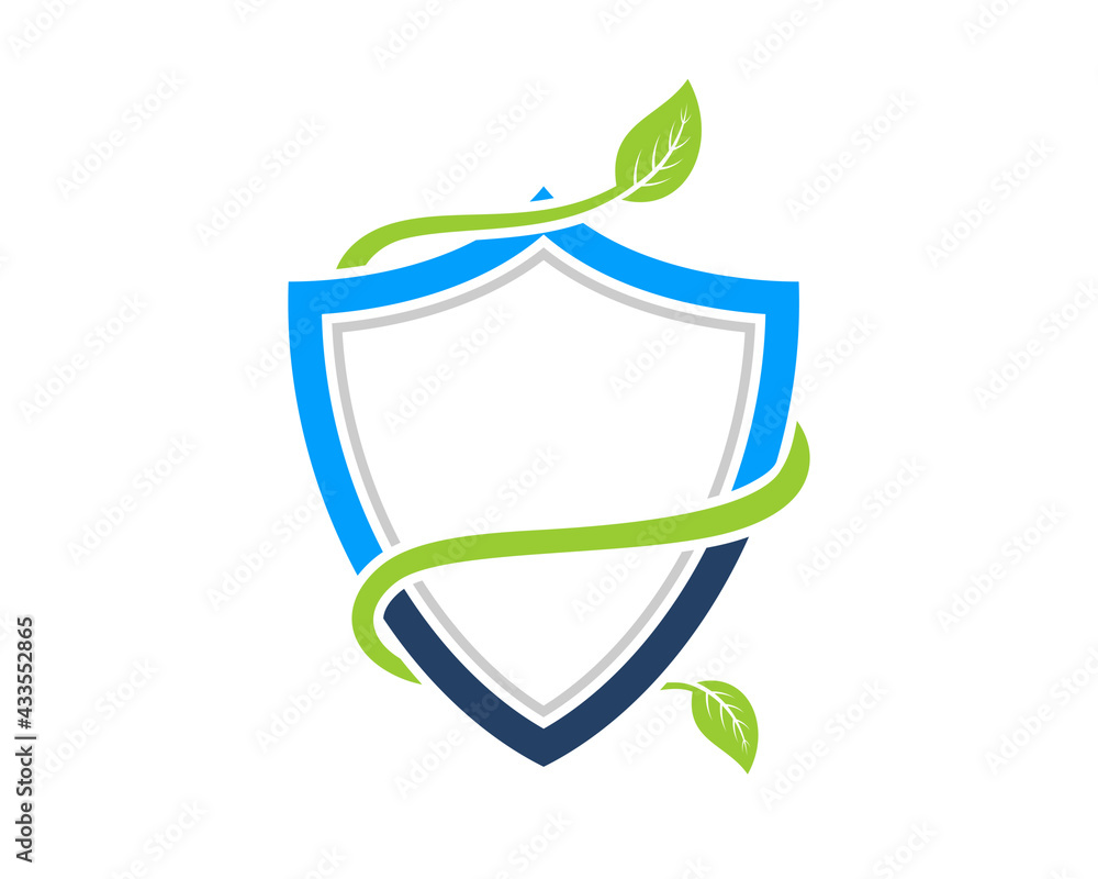 Shield protection with green leaves surrounding Shield protection with green leaves surrounding