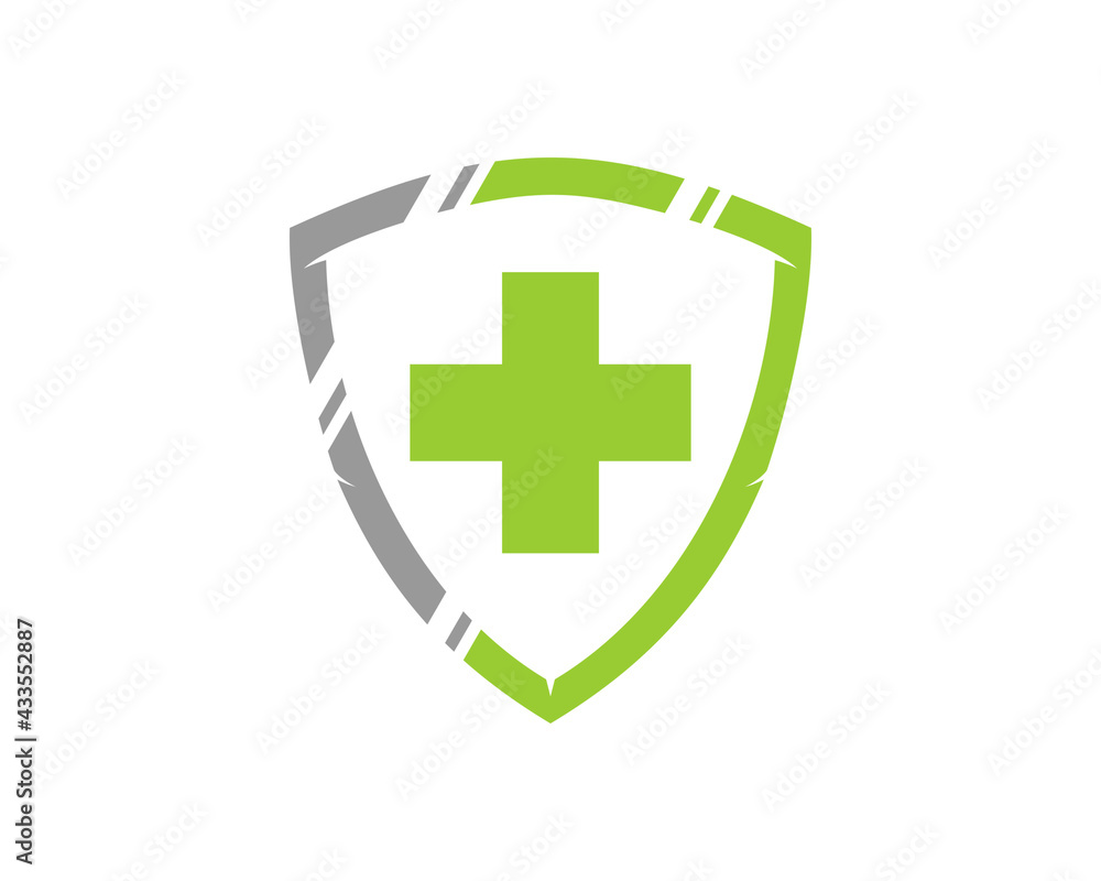 Plus medical symbol in the shield protection Plus medical symbol in the shield protection