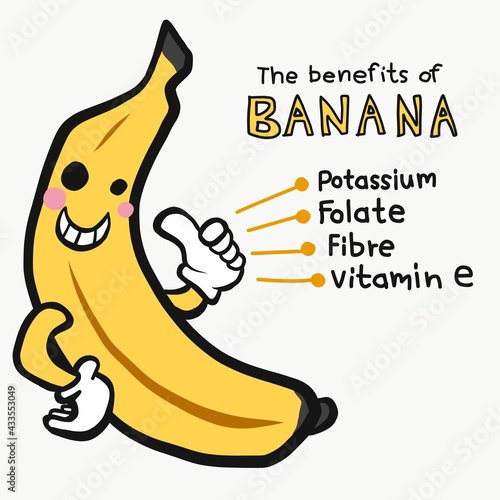 Benefits of banana cute cartoon vector illustration	