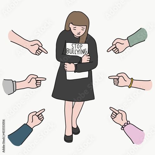 Bullying , hand point finger to sad girl vector illustration	