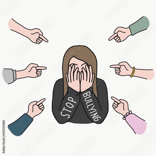 Bullying , hand point finger to crying girl vector illustration	