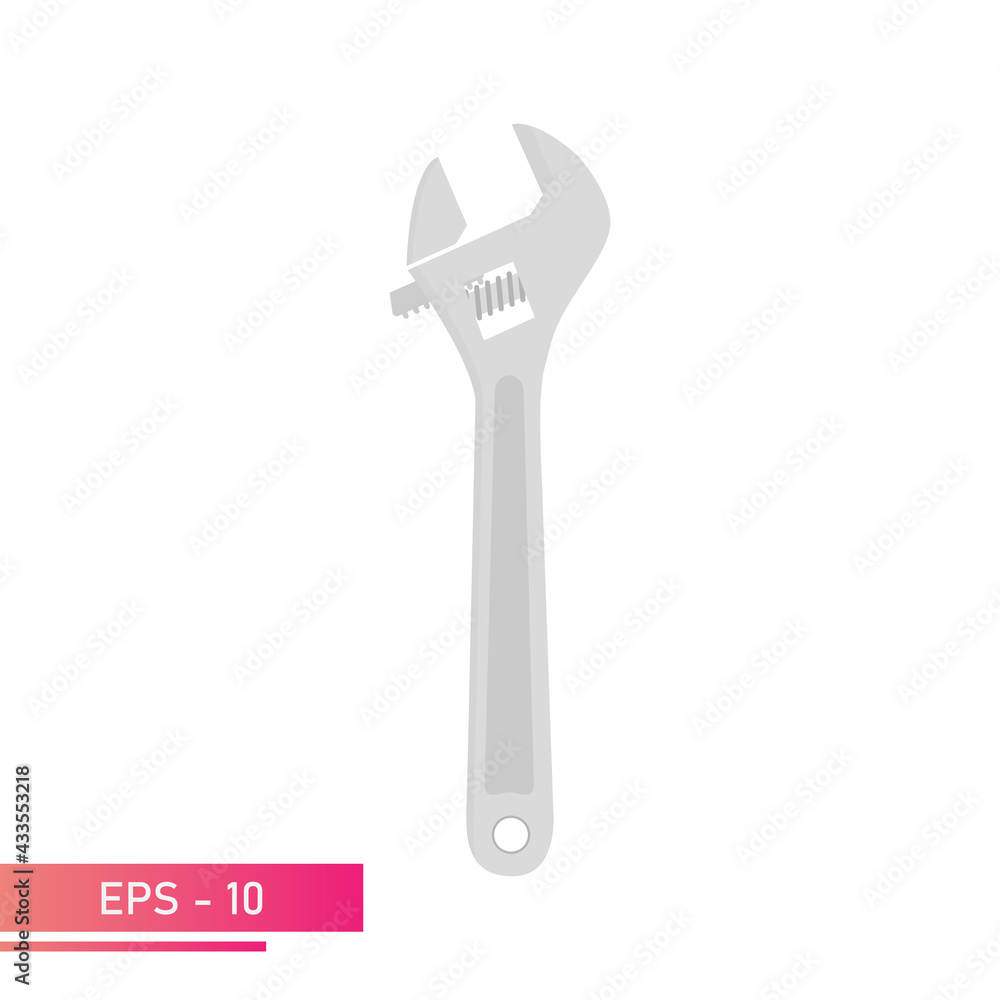 Sliding wrench in the unfolded state. Adjustable wrench. Isolated on a white background. Flat realistic vector illustration. Sliding wrench in the unfolded state. Adjustable wrench. Isolated on a white background. Flat realistic vector illustration.