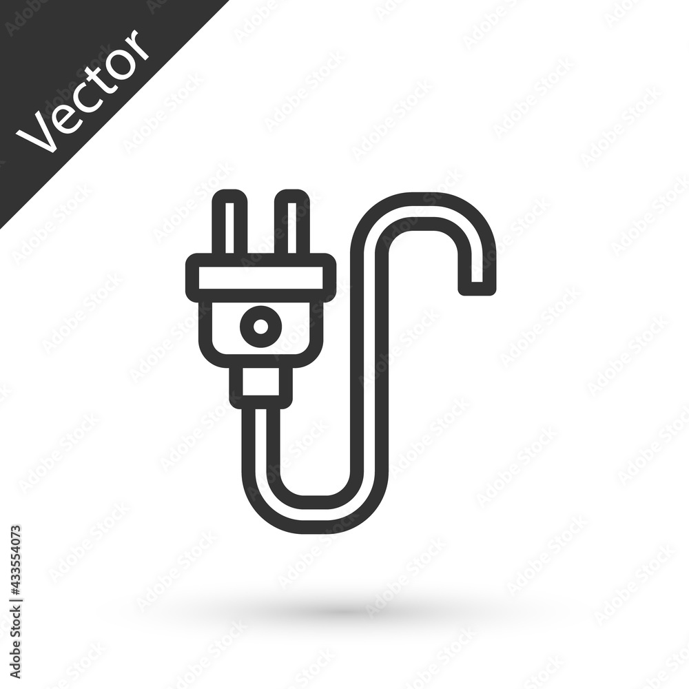Grey line Electric plug icon isolated on white background. Concept of connection and disconnection of the electricity. Vector Grey line Electric plug icon isolated on white background. Concept of connection and disconnection of the electricity. Vector