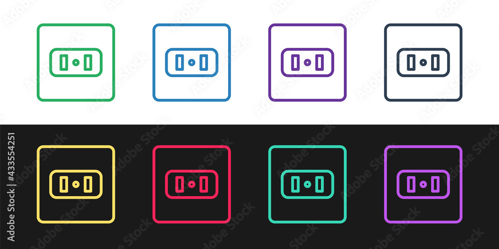 Set line Electrical outlet icon isolated on black and white background. Power socket. Rosette symbol. Vector