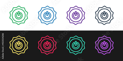 Set line Power button icon isolated on black and white background. Start sign. Vector