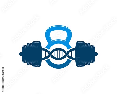 Gym kettle bell with barbel and DNA symbol inside