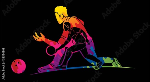 Bowling Sport Male Players  Graphic Vector