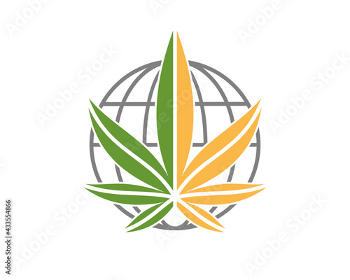 Cannabis leaf with globe behind