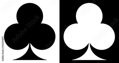 Black and white clubs silhouettes of clubs, card suit. Vector illustration for casino, game design, flyer, poster, banner, web, advertising.