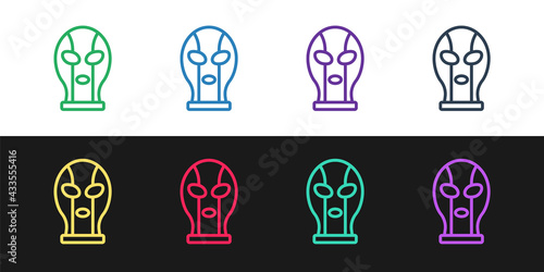 Set line Mexican wrestler icon isolated on black and white background. Vector