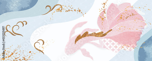Asian background ,Oriental Japanese style abstract pattern background design  with koi fish decorate in water color texture
