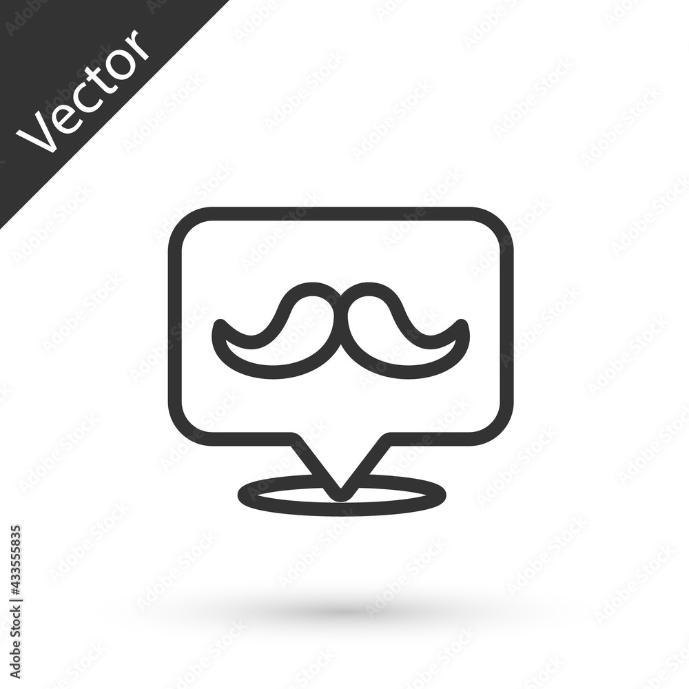 Grey line Mustache icon isolated on white background. Barbershop symbol. Facial hair style. Vector Grey line Mustache icon isolated on white background. Barbershop symbol. Facial hair style. Vector