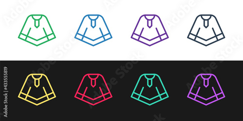 Set line Traditional mexican poncho clothing icon isolated on black and white background. Vector