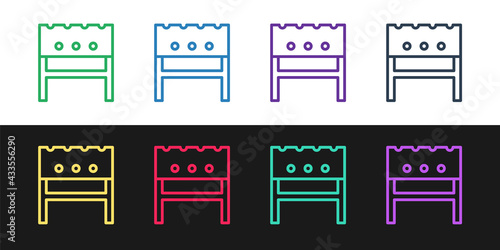 Set line BBQ brazier icon isolated on black and white background. Vector
