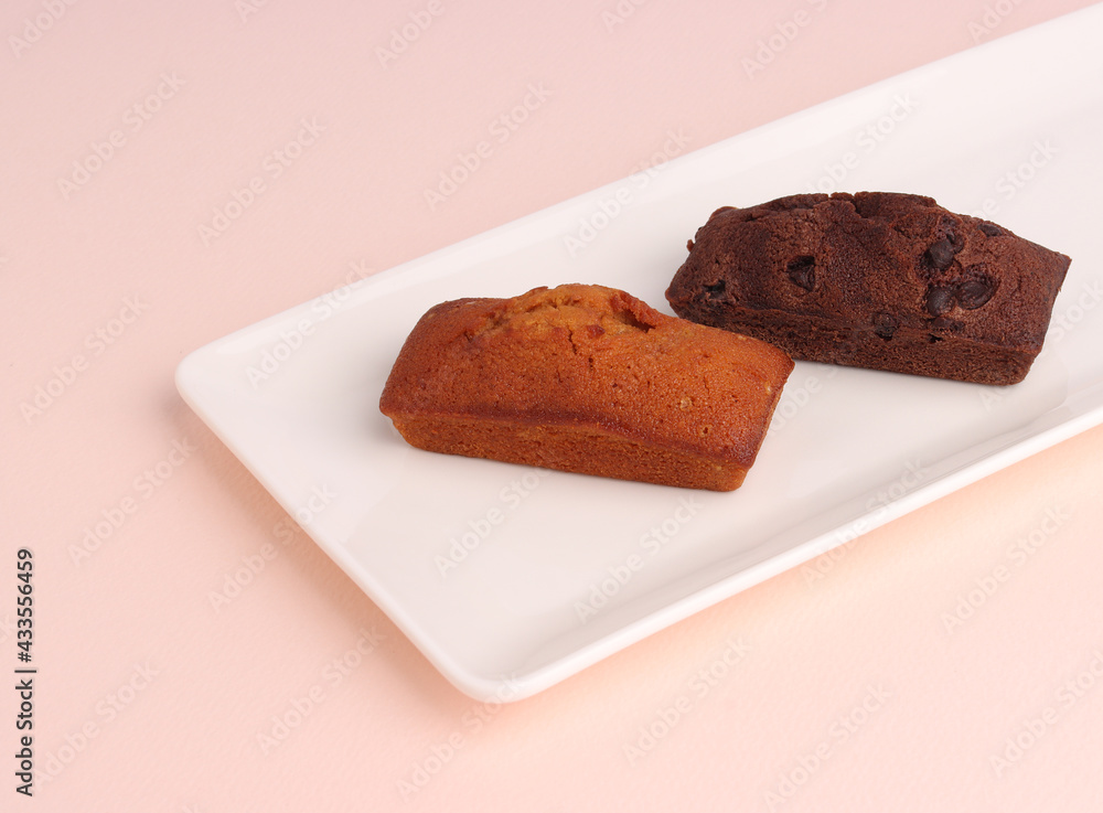 Photography financier cake isolated in pink background