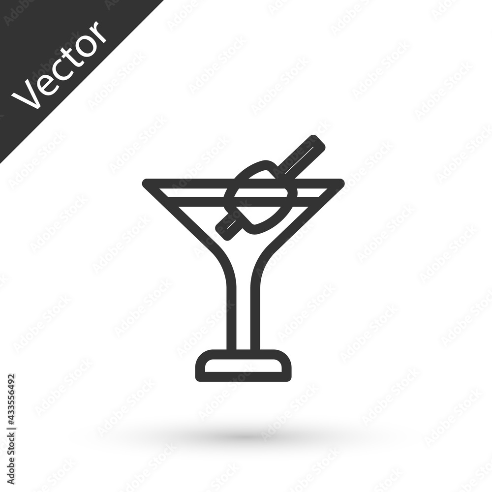 Grey line Martini glass icon isolated on white background. Cocktail icon. Wine glass icon. Vector Grey line Martini glass icon isolated on white background. Cocktail icon. Wine glass icon. Vector