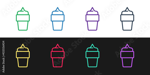 Set line Ice cream in waffle cone icon isolated on black and white background. Sweet symbol. Vector