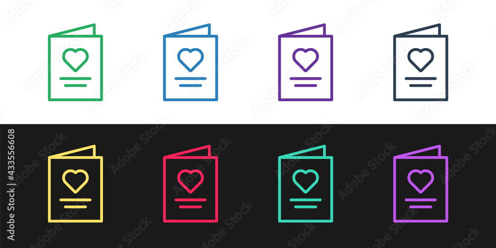 Set line Postcard with heart icon isolated on black and white background. Message love. Letter love and romance. Vector Set line Postcard with heart icon isolated on black and white background. Message love. Letter love and romance. Vector