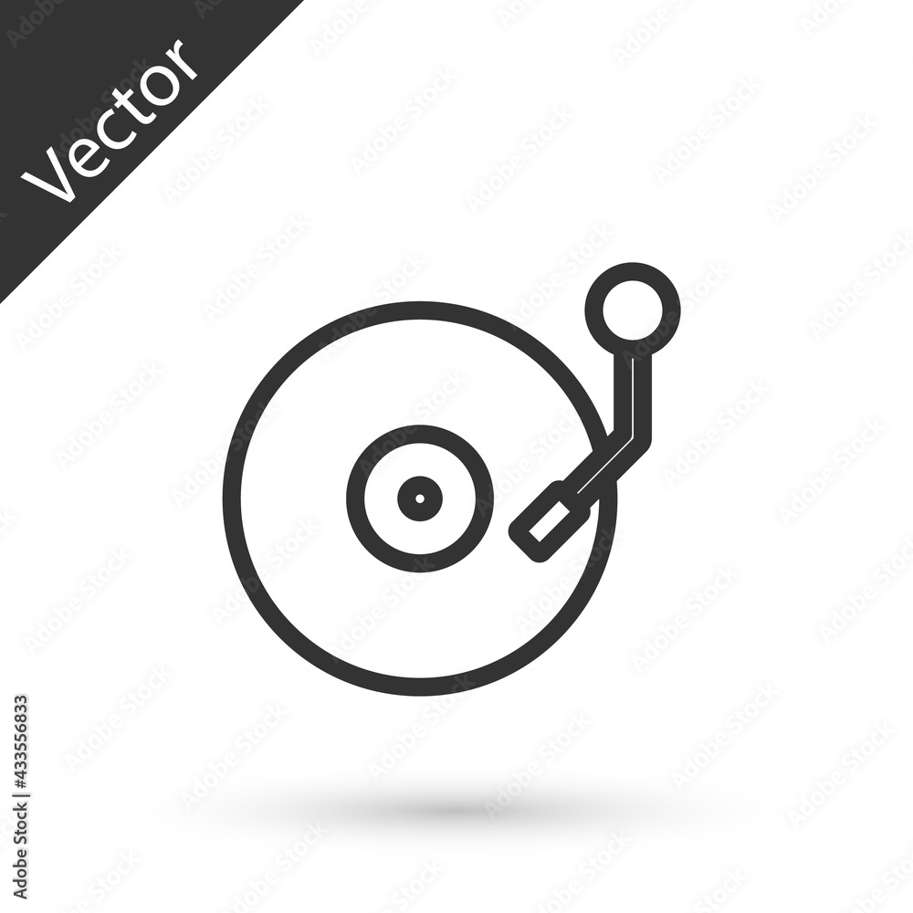 Grey line Vinyl player with a vinyl disk icon isolated on white background. Vector Grey line Vinyl player with a vinyl disk icon isolated on white background. Vector