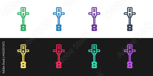 Set line Electrical hand concrete mixer icon isolated on black and white background. Handheld electric cement mixer. Vector