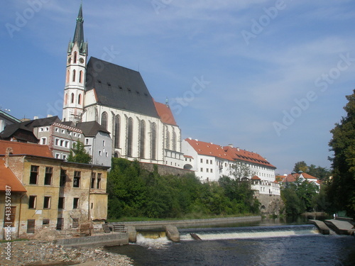 Scene in the town of Cesky Krumlov, Southern Bohemia, Czech Republic.
