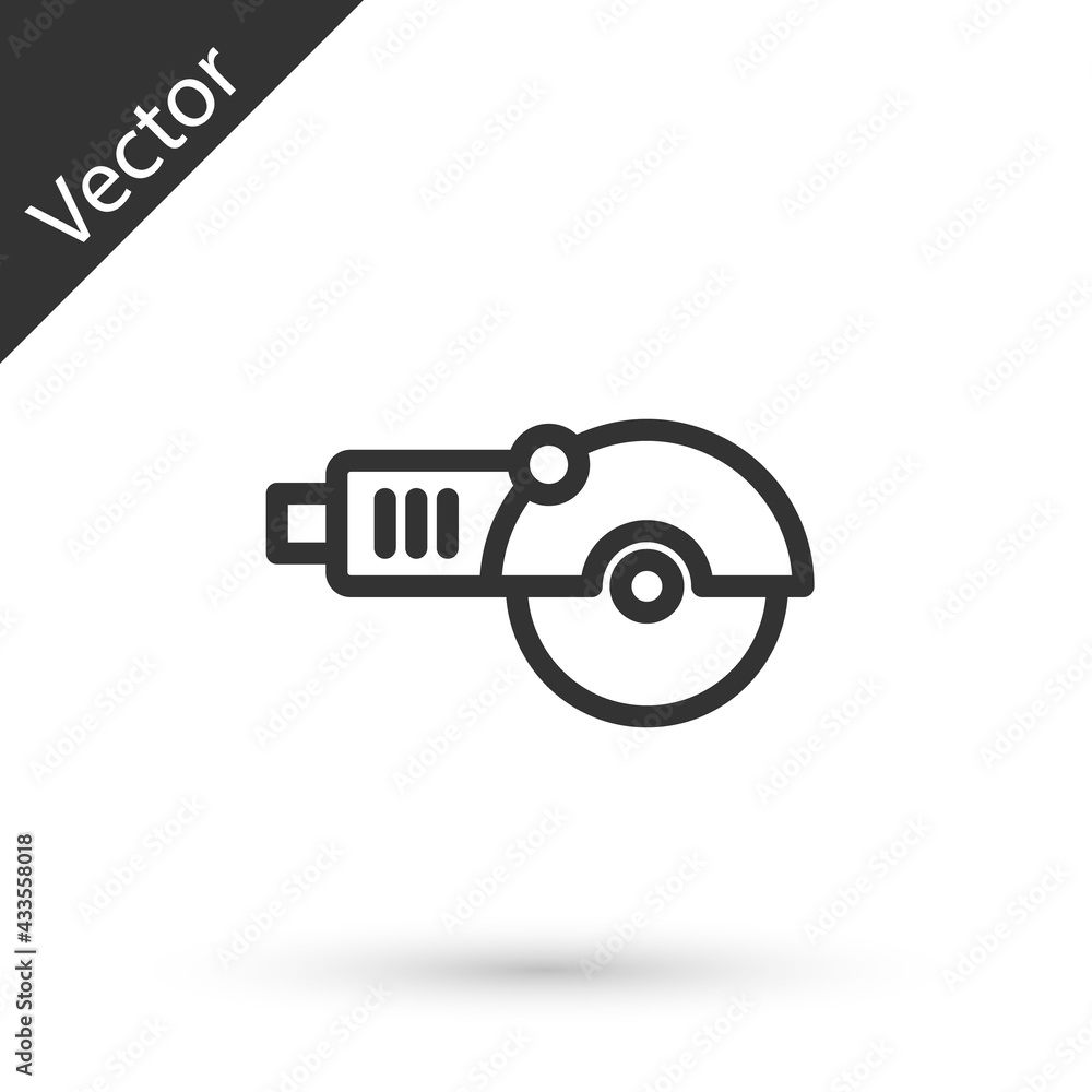 Grey line Angle grinder icon isolated on white background. Vector Grey line Angle grinder icon isolated on white background. Vector