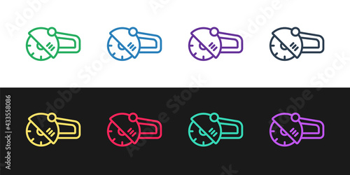 Set line Angle grinder icon isolated on black and white background. Vector