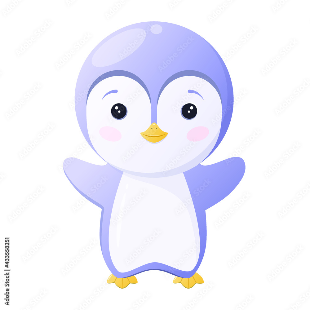 Cute blue penguin on white background. Children's illustration. Cute blue penguin on white background. Children's illustration.