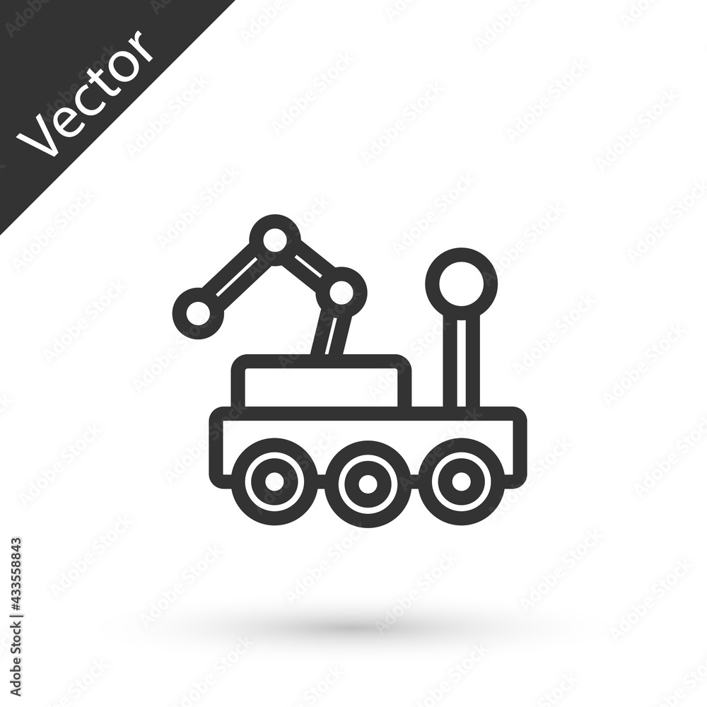 Grey line Mars rover icon isolated on white background. Space rover. Moonwalker sign. Apparatus for studying planets surface. Vector Grey line Mars rover icon isolated on white background. Space rover. Moonwalker sign. Apparatus for studying planets surface. Vector