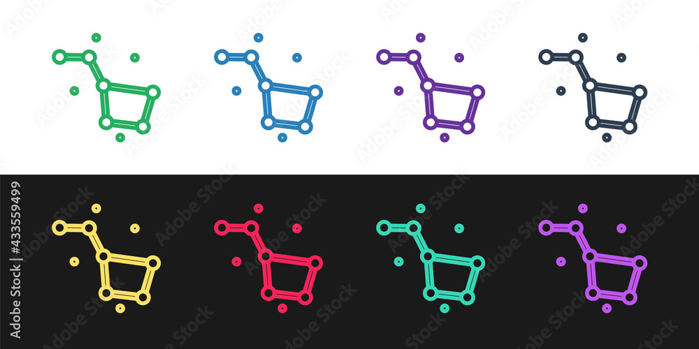 Set line Great Bear constellation icon isolated on black and white background. Vector