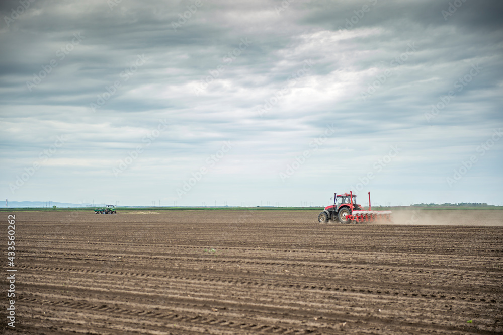 Sowing crops at agricultural fields in spring Sowing crops at agricultural fields in spring