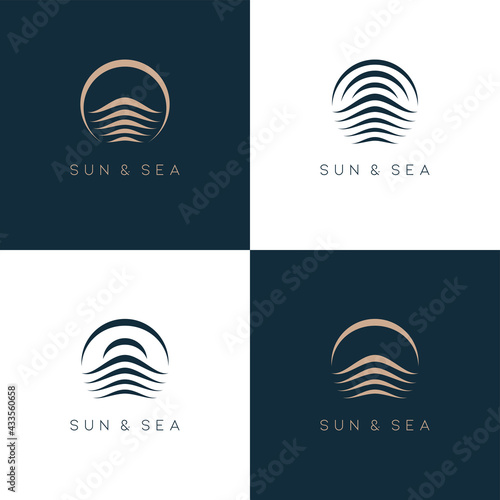 Vector abstract logo design template. Sun and Sea logo set.