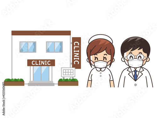 医療従事者とクリニック　マスク着用