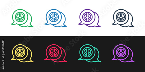 Set line Peace icon isolated on black and white background. Hippie symbol of peace. Vector