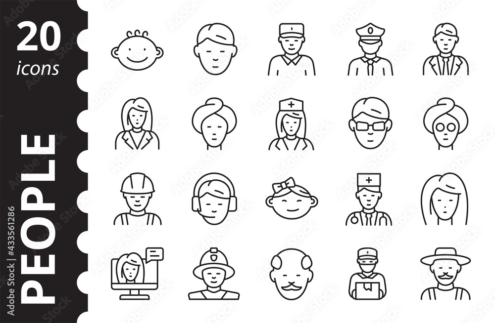 Simple Set of People Icons Different Ages and Professions. Collection Vector Line Symbols. Simple Set of People Icons Different Ages and Professions. Collection Vector Line Symbols.
