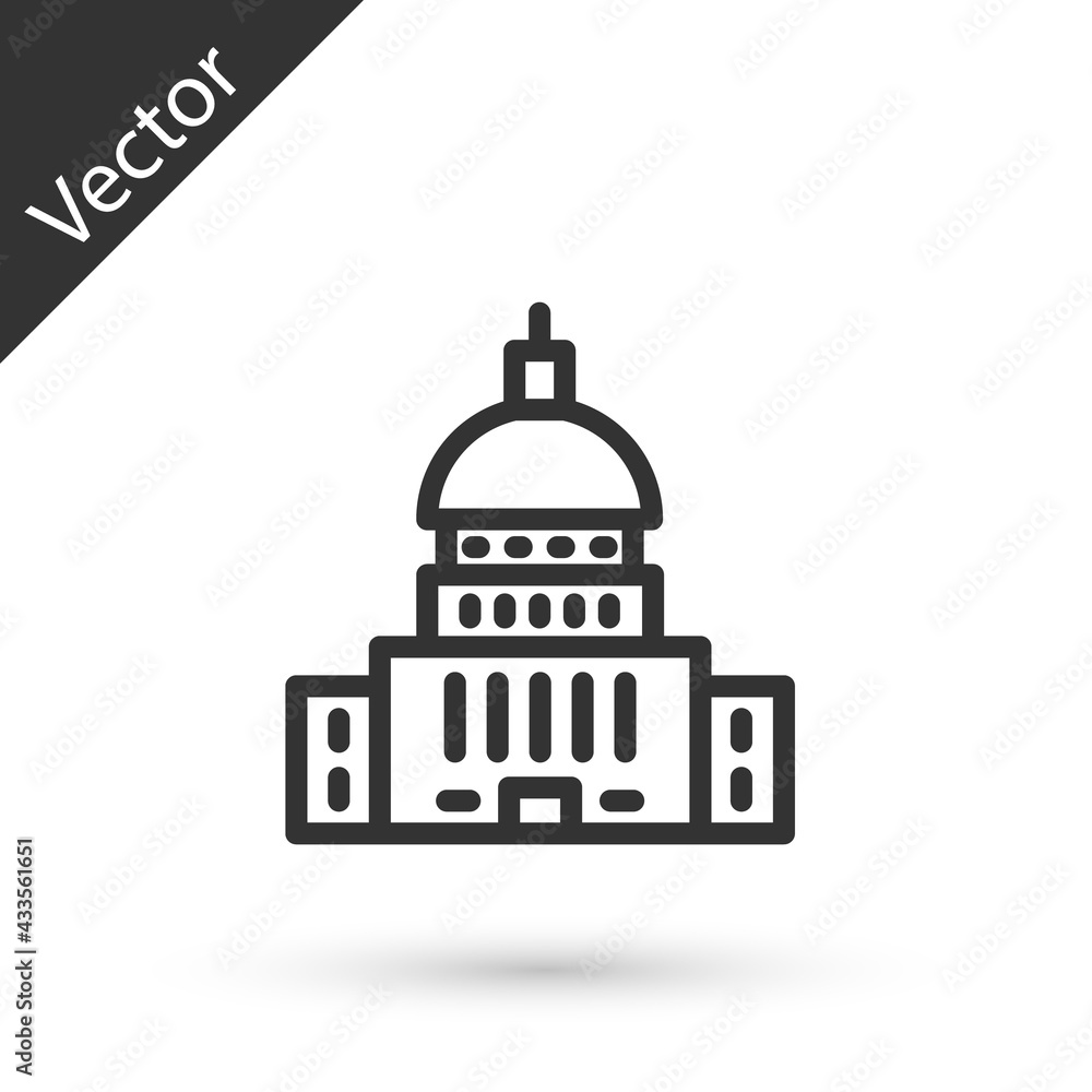 Grey line White House icon isolated on white background. Washington DC. Vector