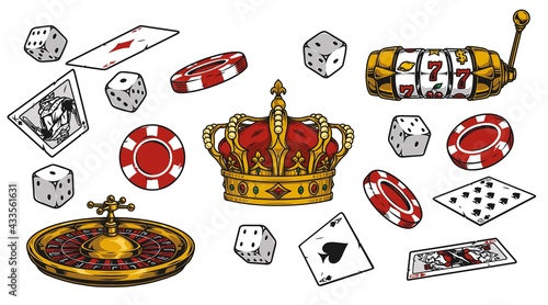 Gambling vintage colorful elements concept