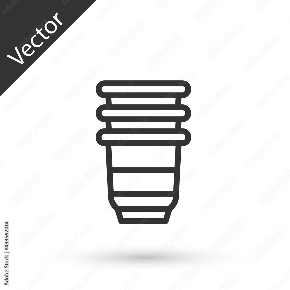 Grey line Paper glass icon isolated on white background. Soda drink glass. Fresh cold beverage symbol. Vector Grey line Paper glass icon isolated on white background. Soda drink glass. Fresh cold beverage symbol. Vector