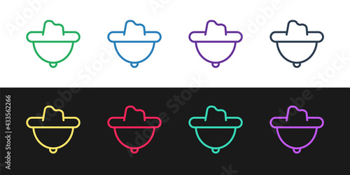 Set line Western cowboy hat icon isolated on black and white background. Vector