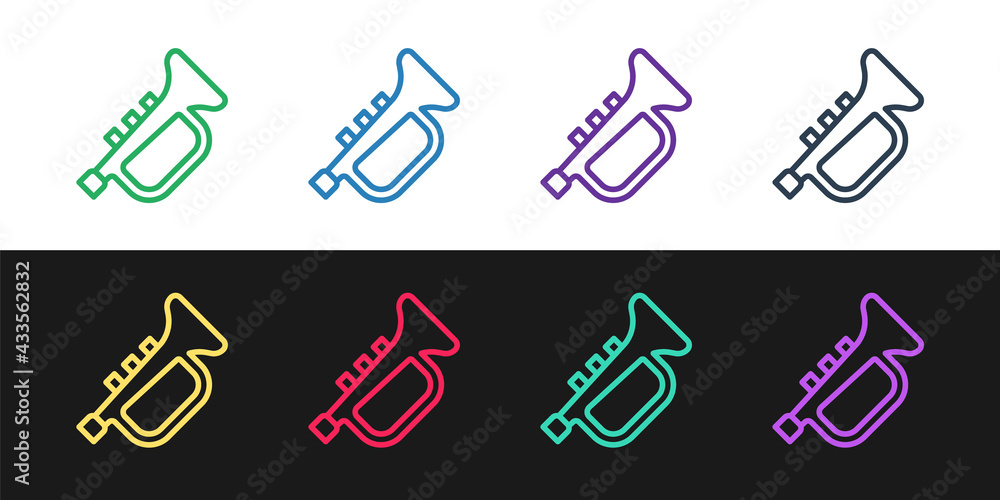 Set line Musical instrument trumpet icon isolated on black and white background. Vector Set line Musical instrument trumpet icon isolated on black and white background. Vector