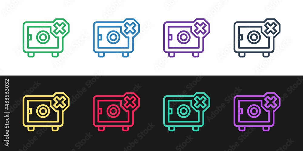 Set line Safe icon isolated on black and white background. The door safe a bank vault with a combination lock. Reliable Data Protection. Vector Set line Safe icon isolated on black and white background. The door safe a bank vault with a combination lock. Reliable Data Protection. Vector