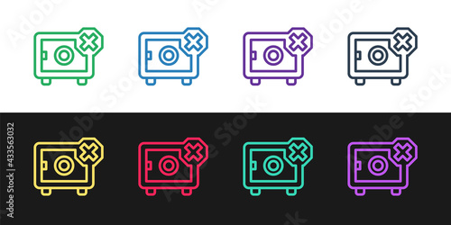 Set line Safe icon isolated on black and white background. The door safe a bank vault with a combination lock. Reliable Data Protection. Vector