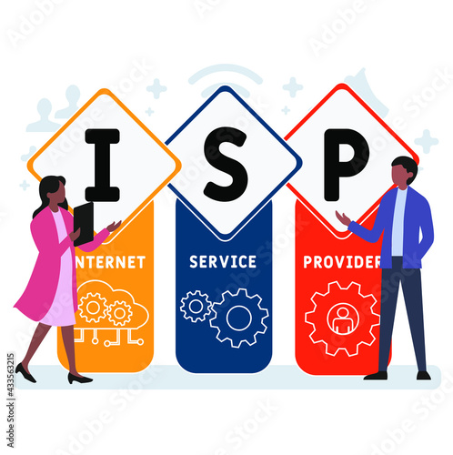 Flat design with people. ISP - Internet Service Provider acronym. business concept background. Vector illustration for website banner, marketing materials, business presentation, online advertising