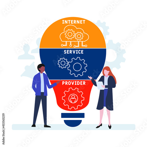 Flat design with people. ISP - Internet Service Provider acronym. business concept background. Vector illustration for website banner, marketing materials, business presentation, online advertising