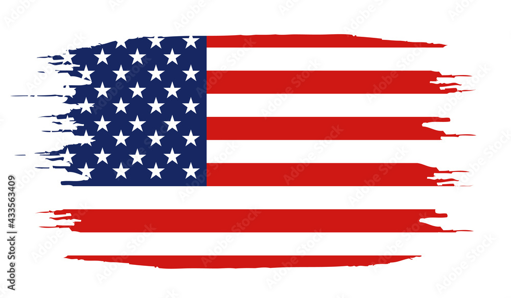 Flag of the United States of America, brush background. USA flag brush vector. Happy 4th of July USA Independence Day greeting card. Lettering and American flag grunge brush paint background. Flag of the United States of America, brush background. USA flag brush vector. Happy 4th of July USA Independence Day greeting card. Lettering and American flag grunge brush paint background.