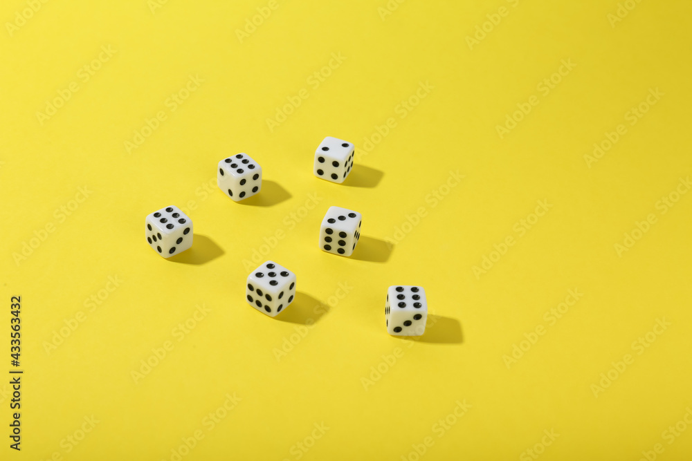 game dice on color background top view with copy space game dice on color background top view with copy space