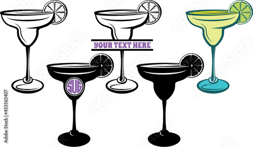 Margarita Glass SVG Cut File | Margarita Glass With Lime Svg | Wine Glass Svg | Lime Svg | Lemon Svg | Split Monogram