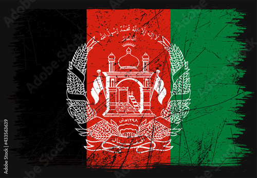Creative grunge flag of Afghanistan country. Happy independence day of Afghanistan. Brush flag on shiny black background photo